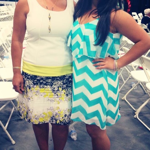 Teal and White Chevron Sundress - Picture 4 of 4